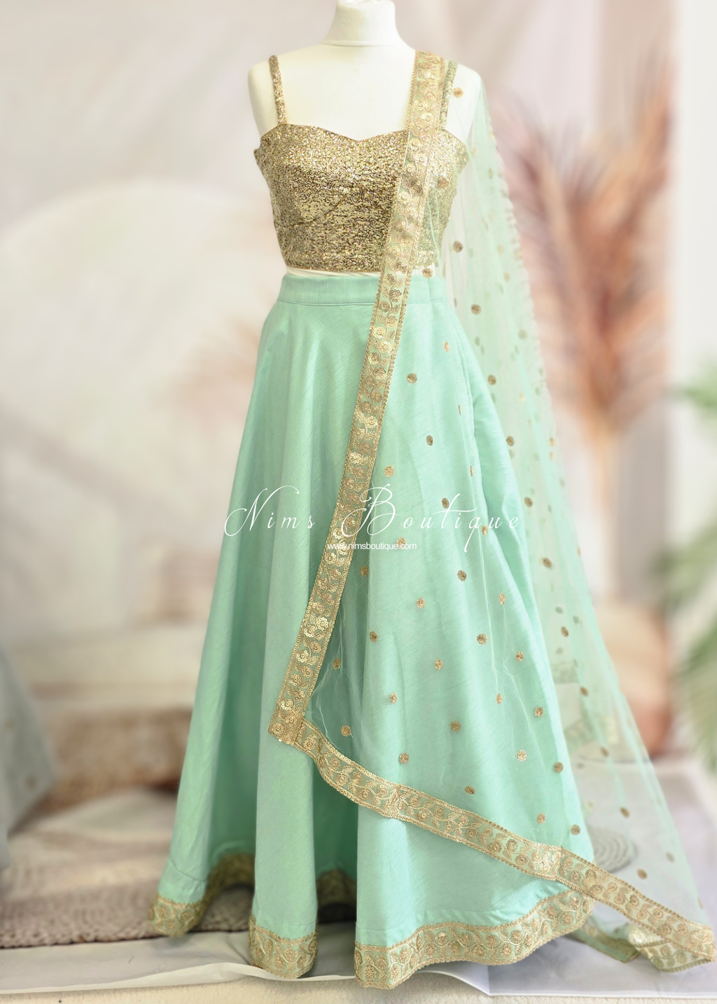 Saloni Readymade Mint Green Raw Silk skirt/lehnga (sizes 4-20)