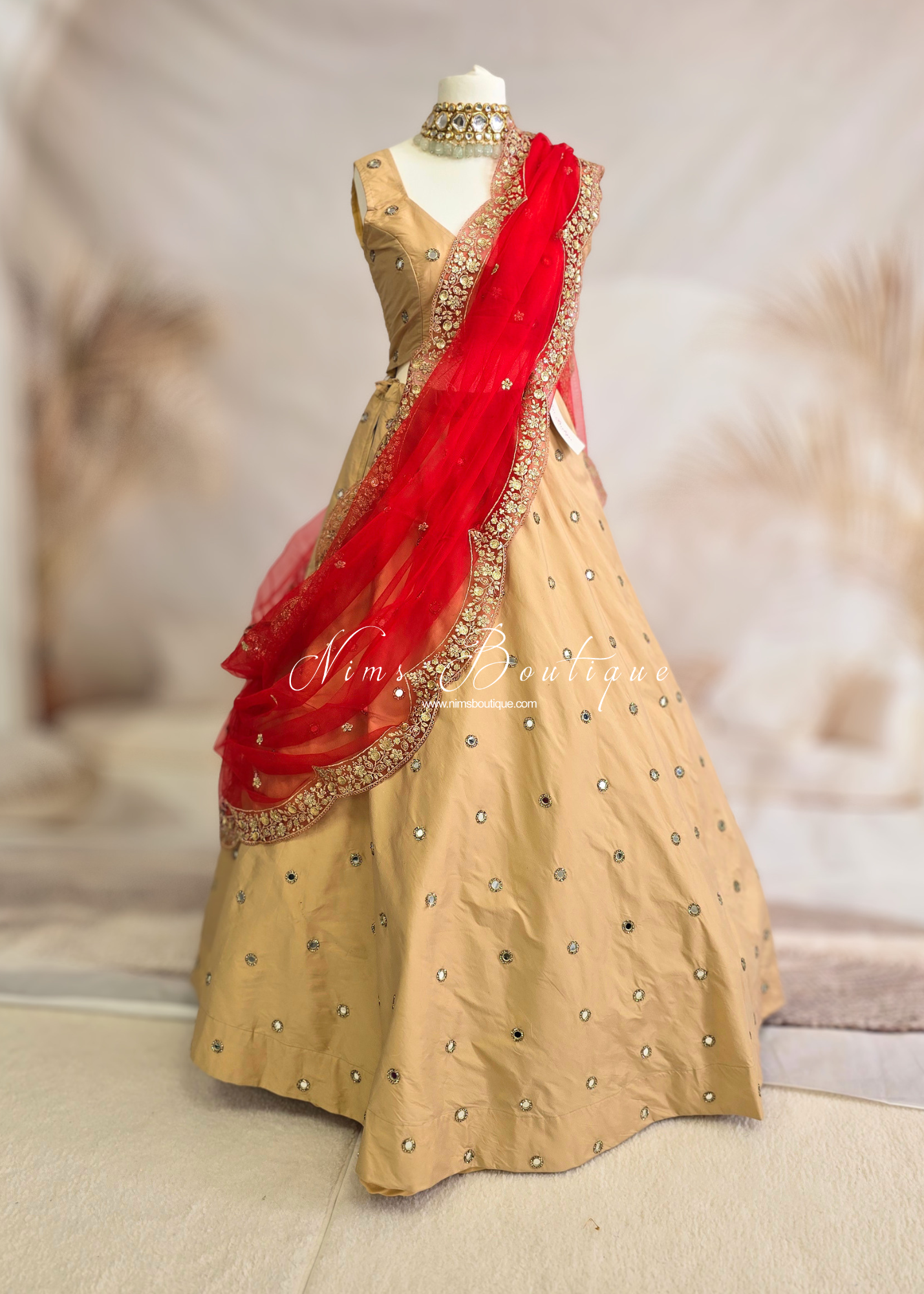 Luxury Red Net Sequin Scallop Edge Dupatta/Chunni (SE2)