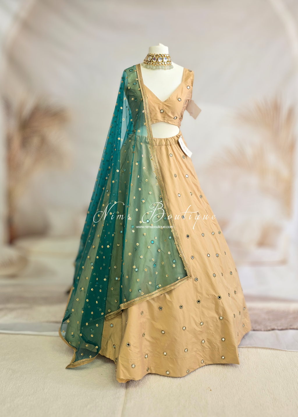 Luxury Peacock Green Net Sequin Dupatta/Chunni (LNS12)