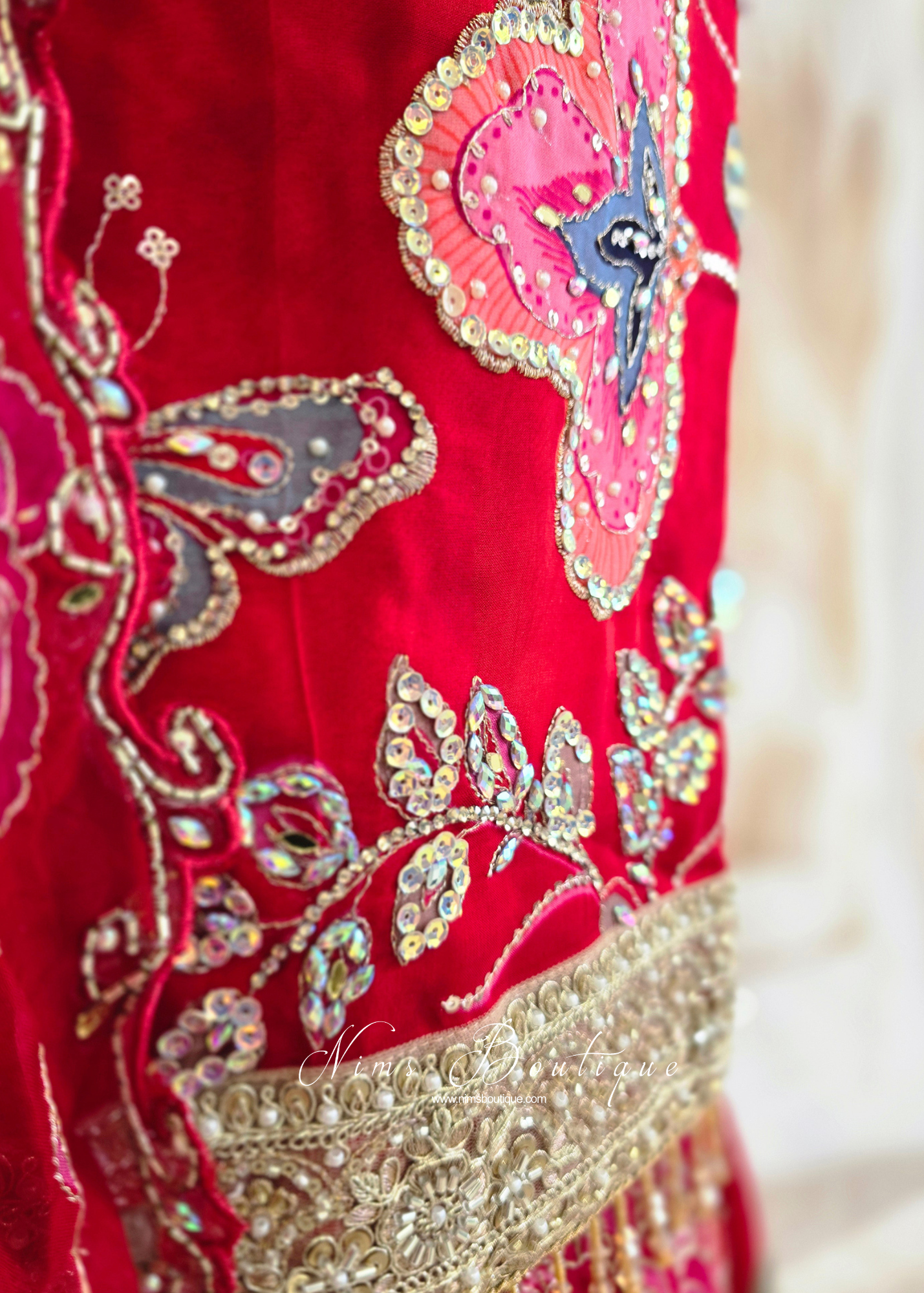 Luxury Red Embellished Gharara Suit (size 10-12)