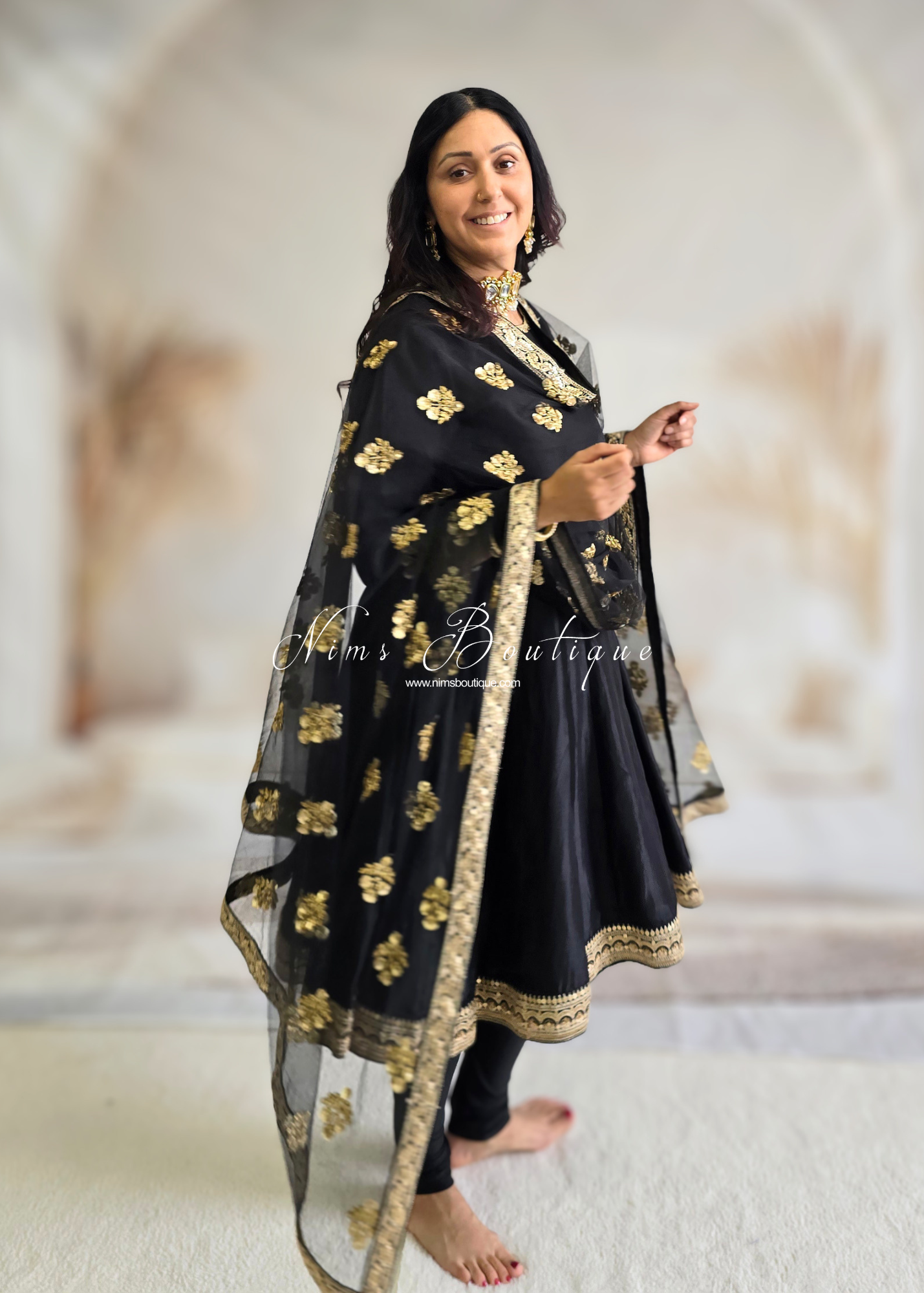 Rashmi Luxury Black Silk Anarkali Suit with Pajami (Sizes 4-14)