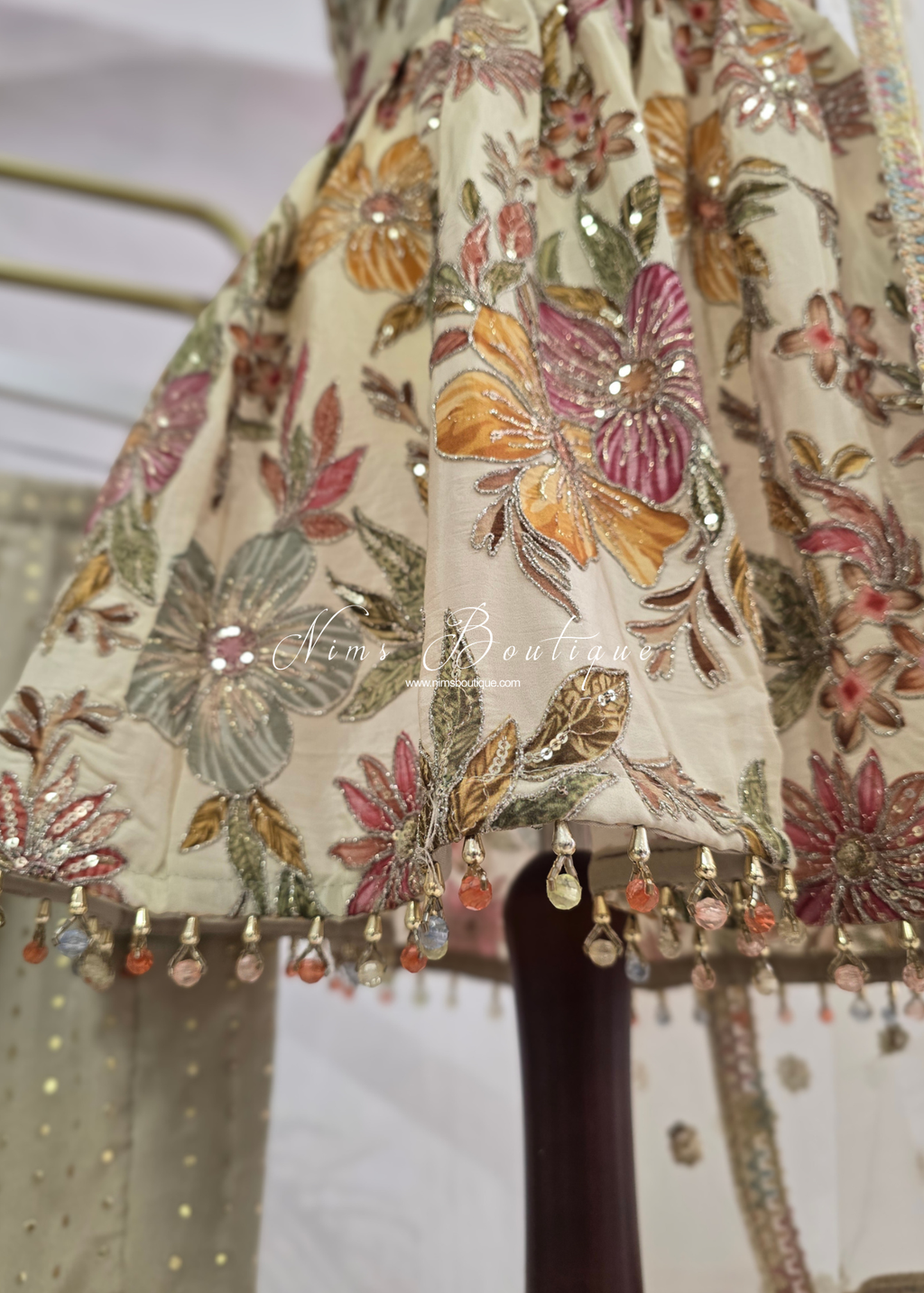 Cream Frock Thread Embroidered Gharara Suit (size 12-14)