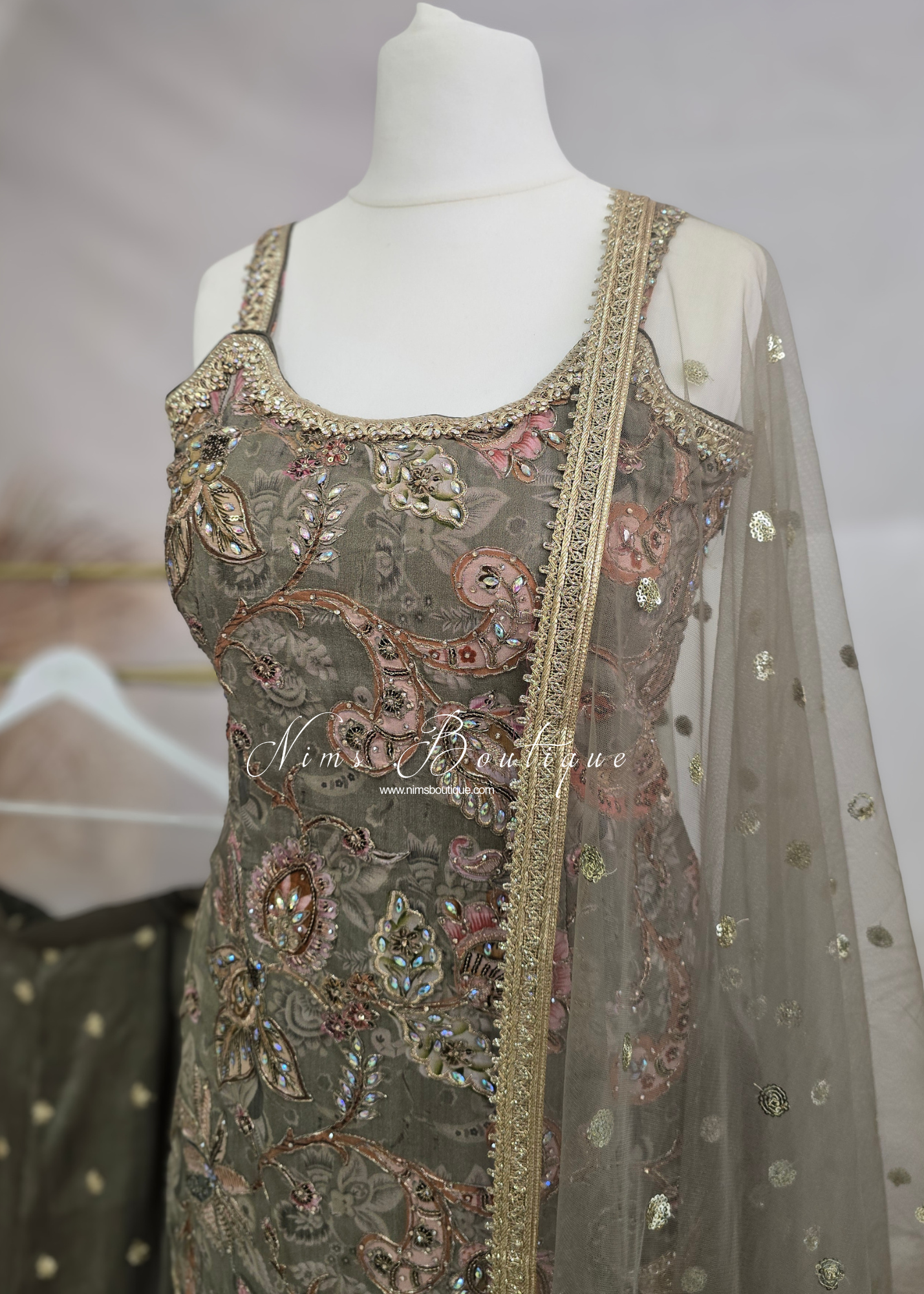 Strap Embellished Gharara Suit (size 12)