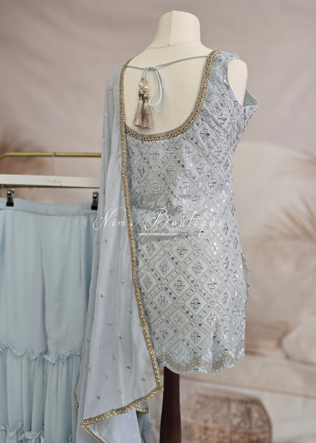 Light Blue Thread Embroidered Gharara Suit (size 12)