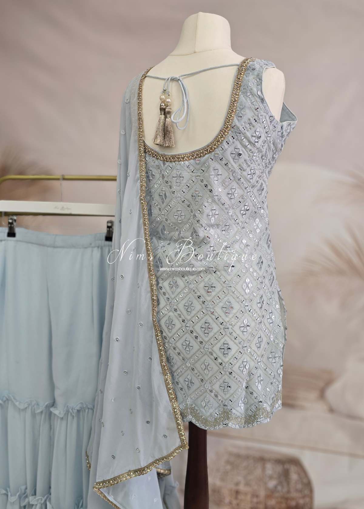 Light Blue Thread Embroidered Gharara Suit (size 12)