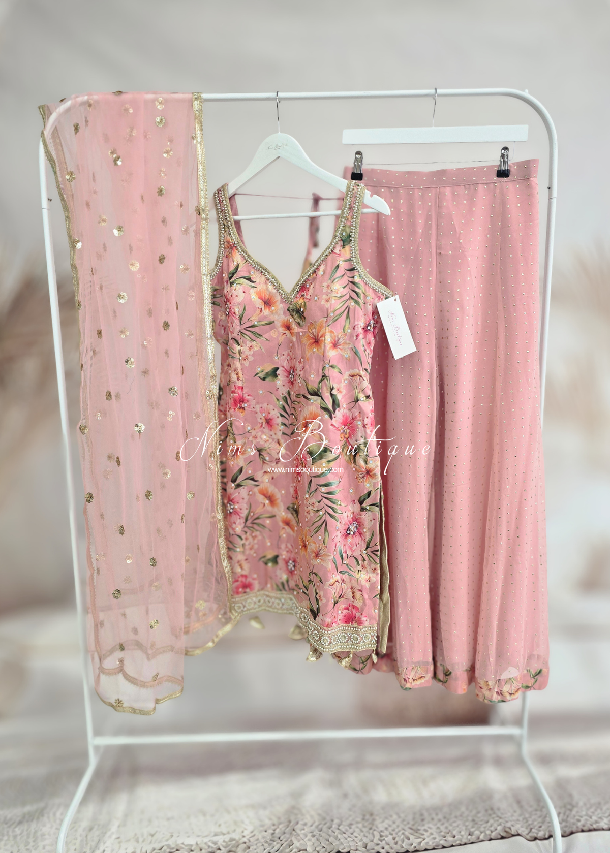 Pink Floral Sharara Suit (Size 10-12)