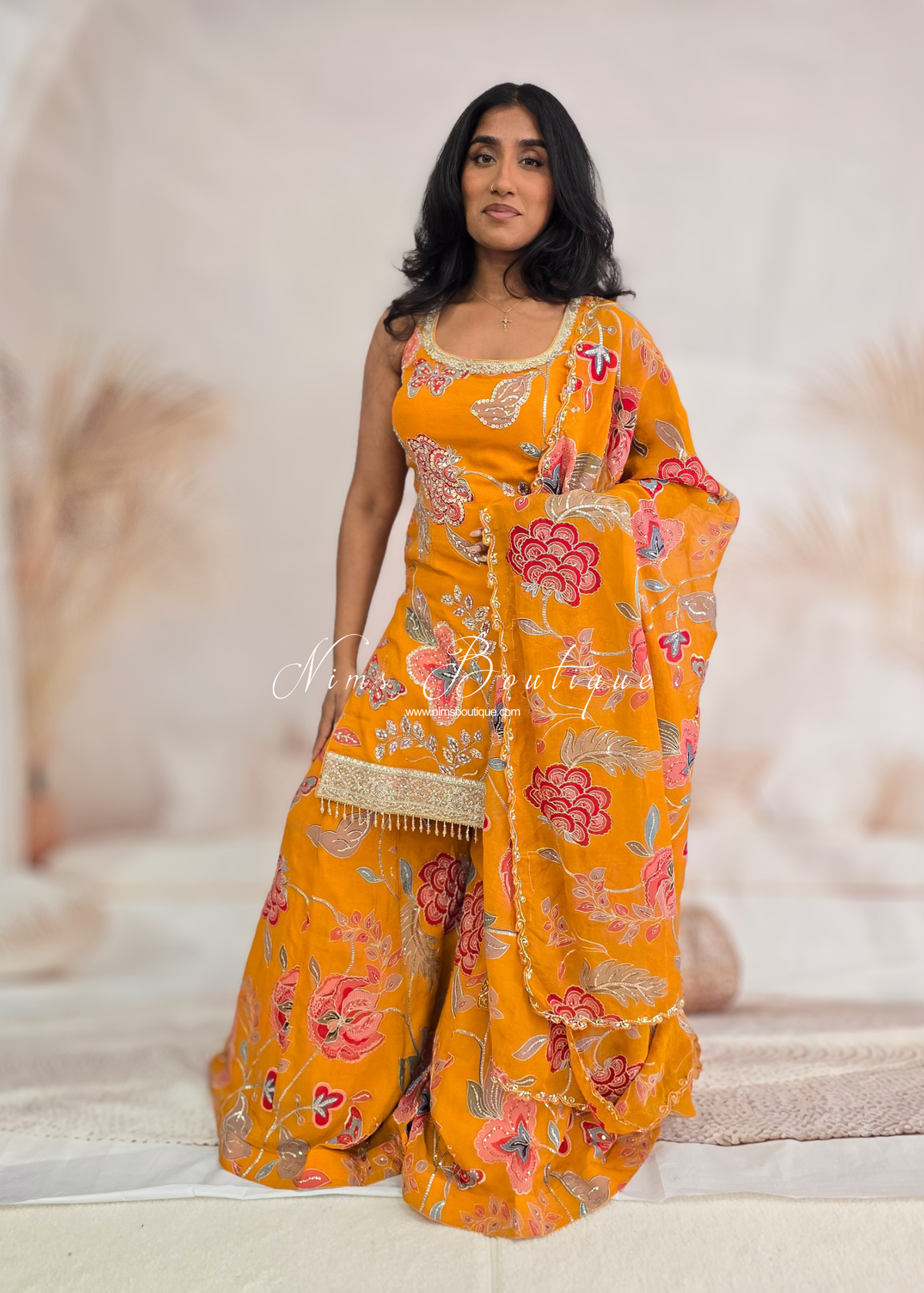 Luxury Orange Embellished Gharara Suit (size 10-12)