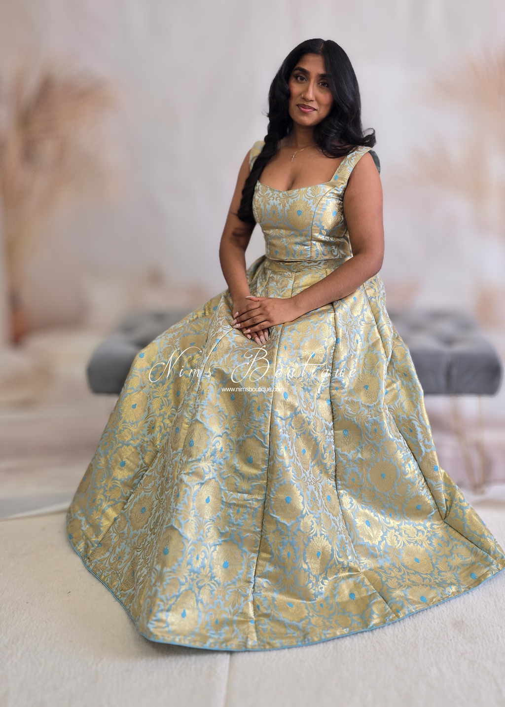 Powder Blue Brocade Readymade skirt/lehnga (sizes 4-16)