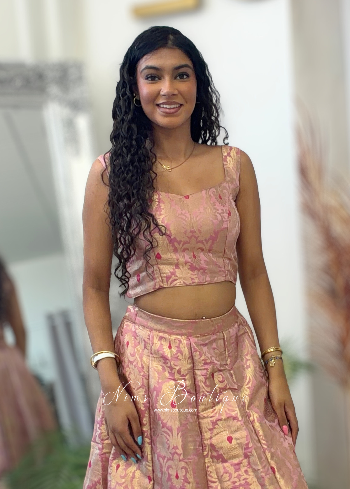 Pink Brocade Sleeveless Blouse (4-16)