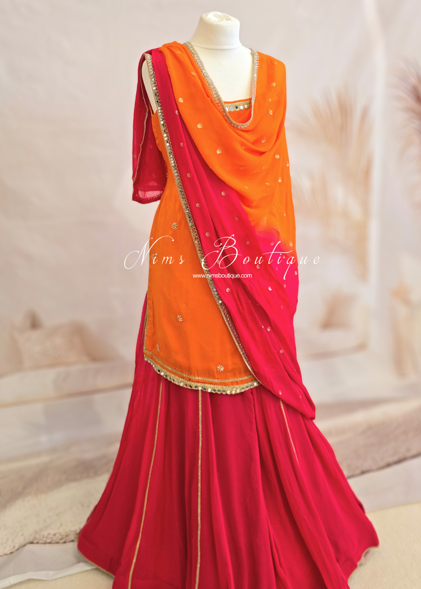 Strap Pink & orange Mirror Sharara Suit (size 8-16)