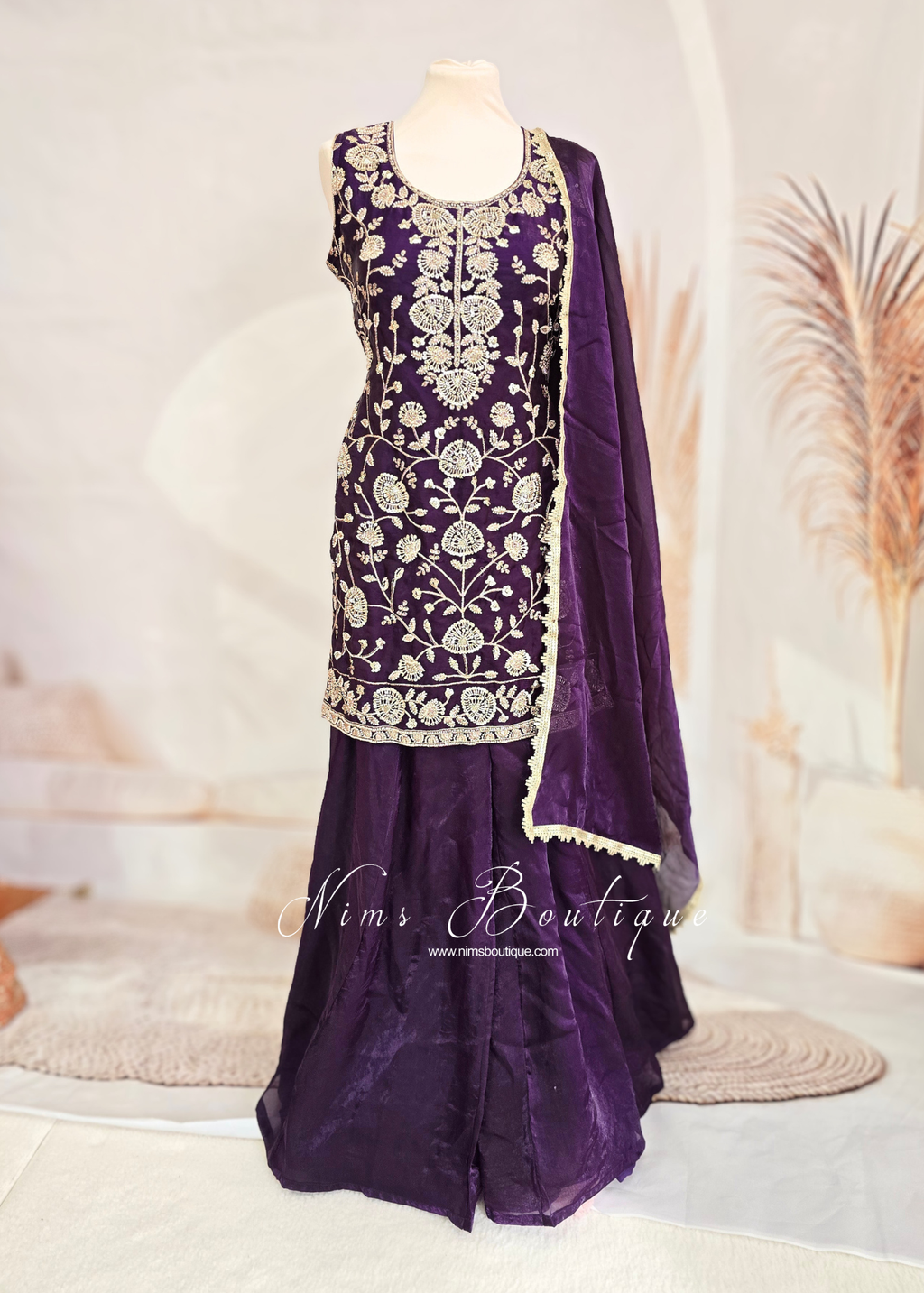 Purple Pearl Embroidered Sharara Suit (Size 10-12)