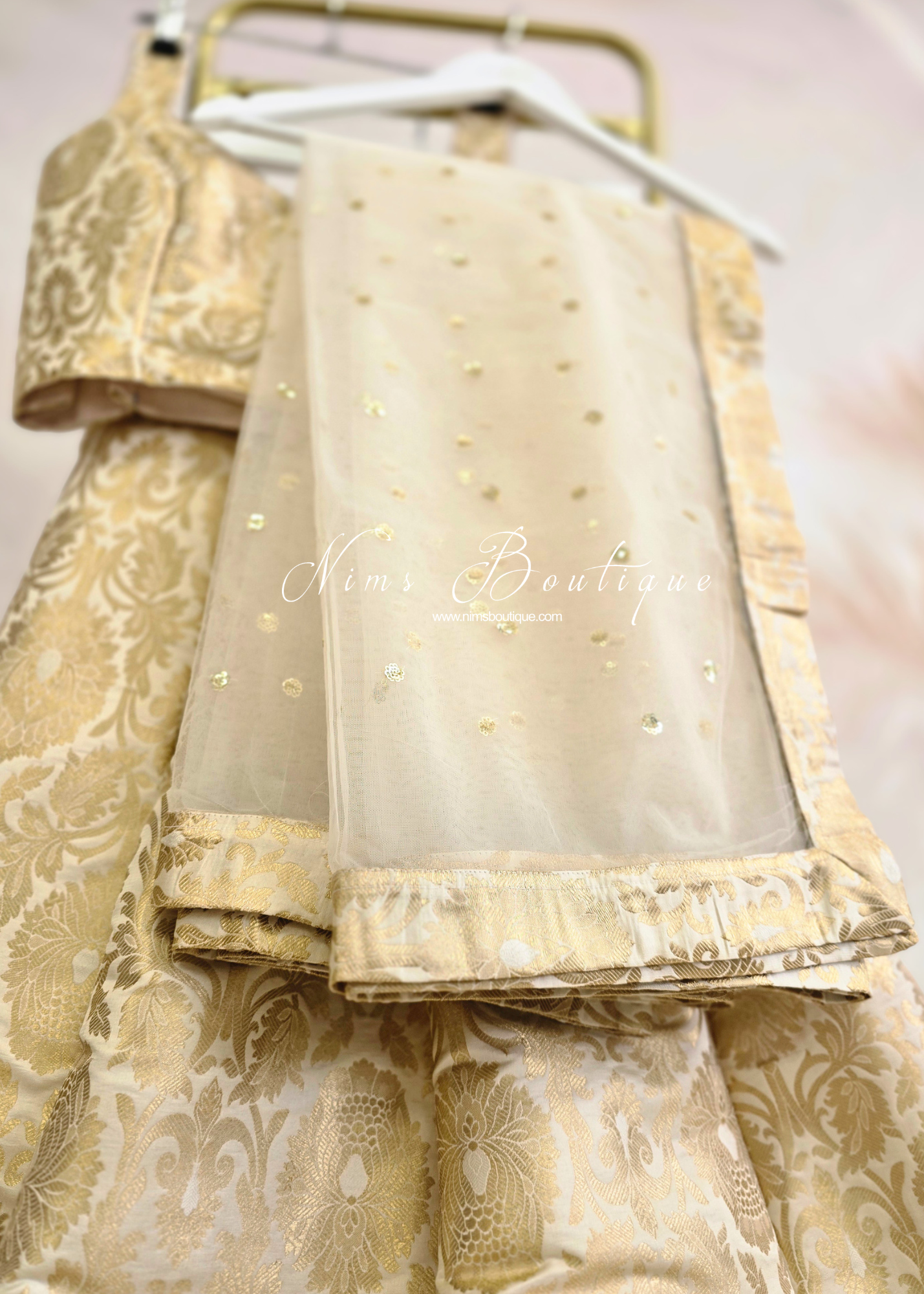 Ivory Brocade & Net Sequin Dupatta/Chunni