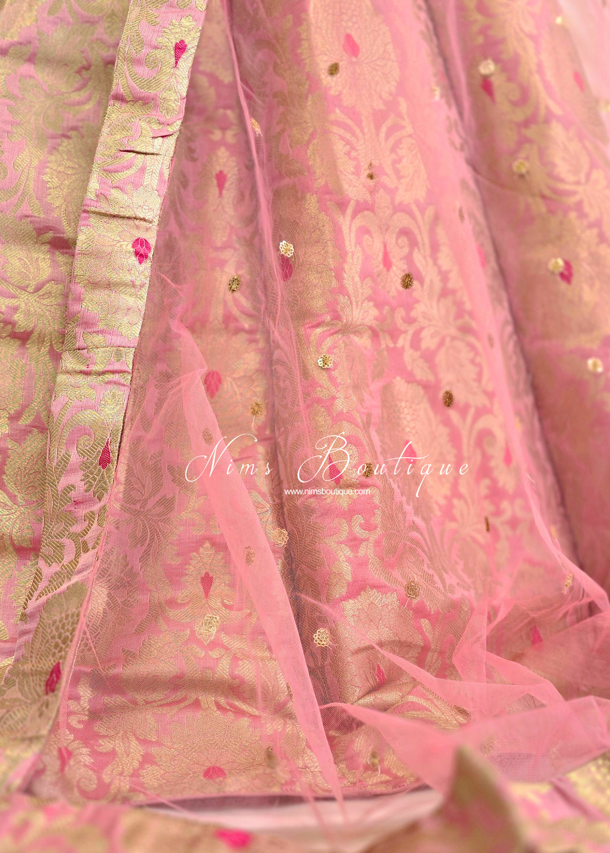 Jasmine Pink Brocade & Net Sequin Dupatta/Chunni