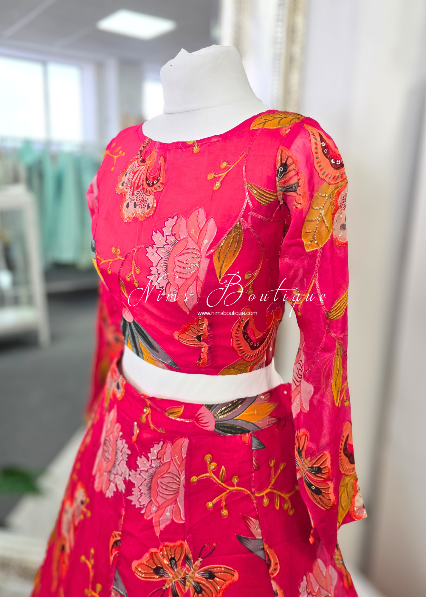 Lillianna Long Sleeve Hot Pink Floral Blouse