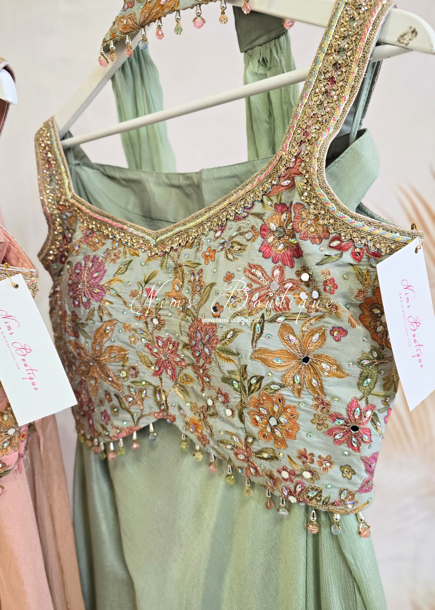 Pastel Embroidered Top and Trouser Suit (size 12)
