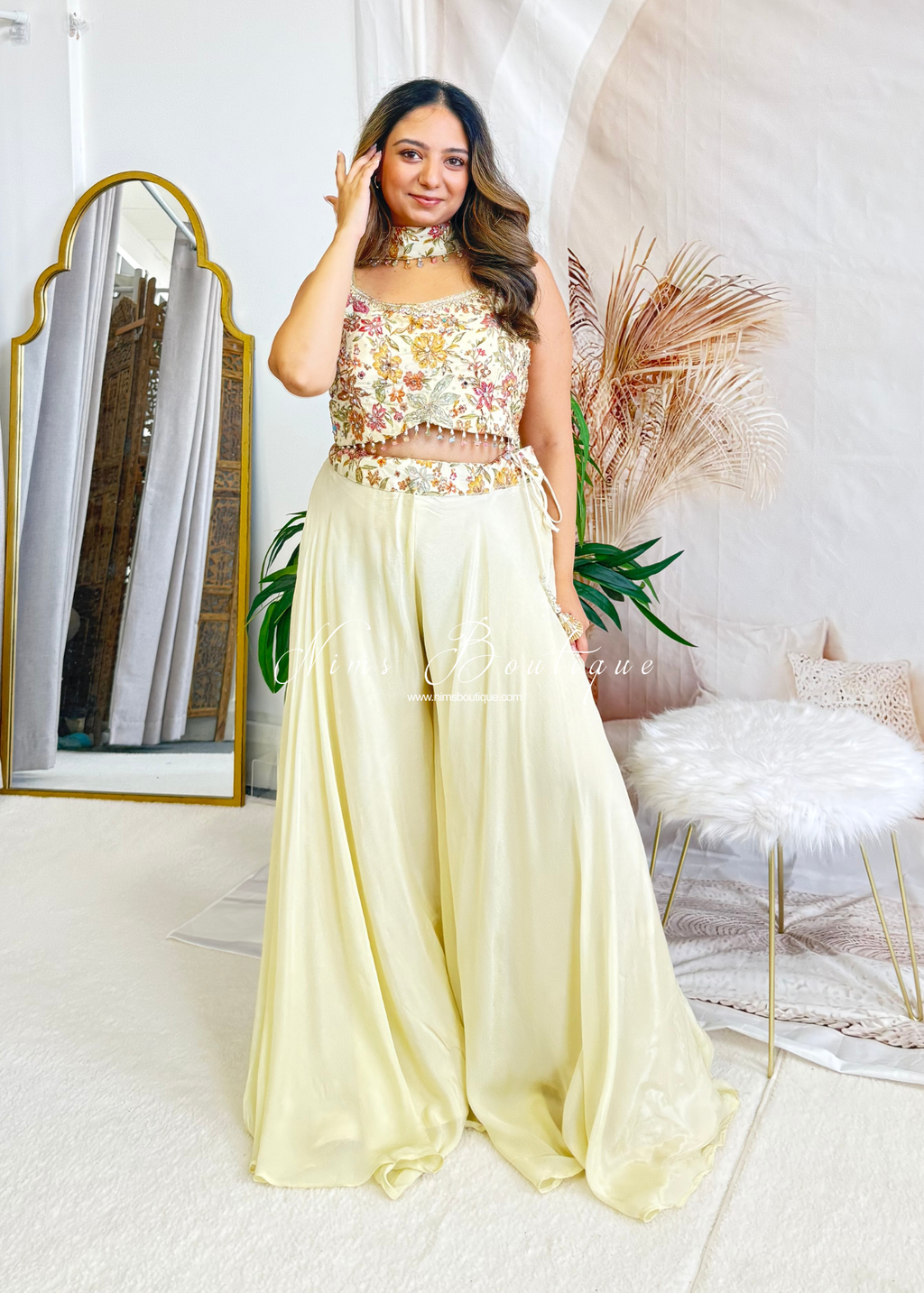 Pastel Embroidered Top and Trouser Suit (size 12)