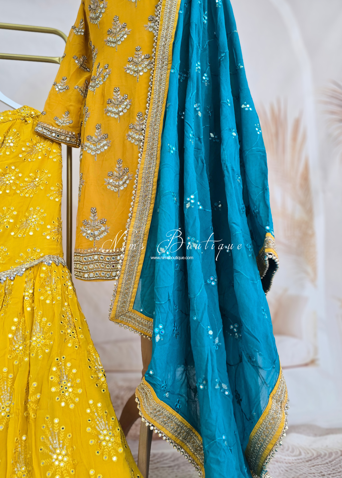 Mustard and Teal Gharara Suit (size 12-14)