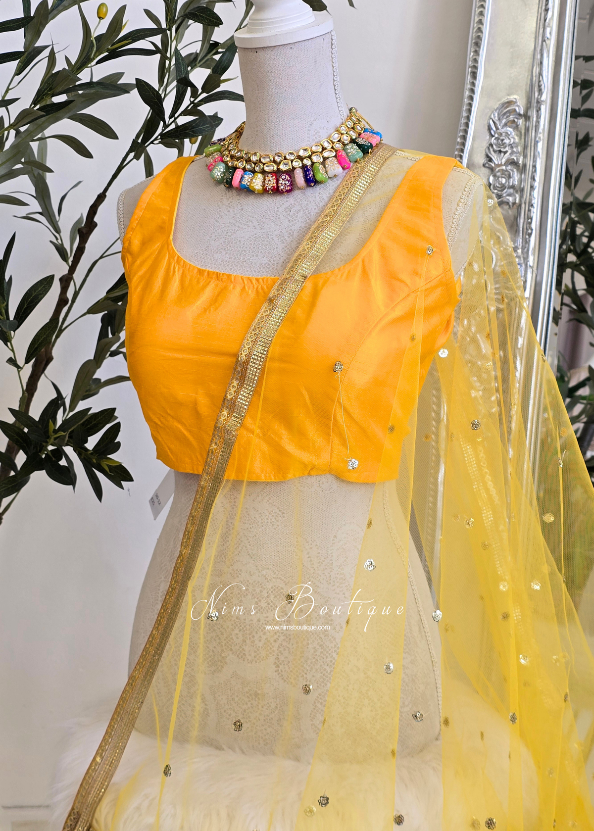 NB Yellow Net Sequin Dupatta/Chunni