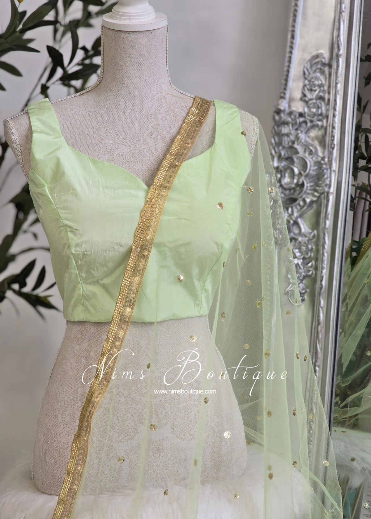 NB Light Lime Net Sequin Dupatta/Chunni