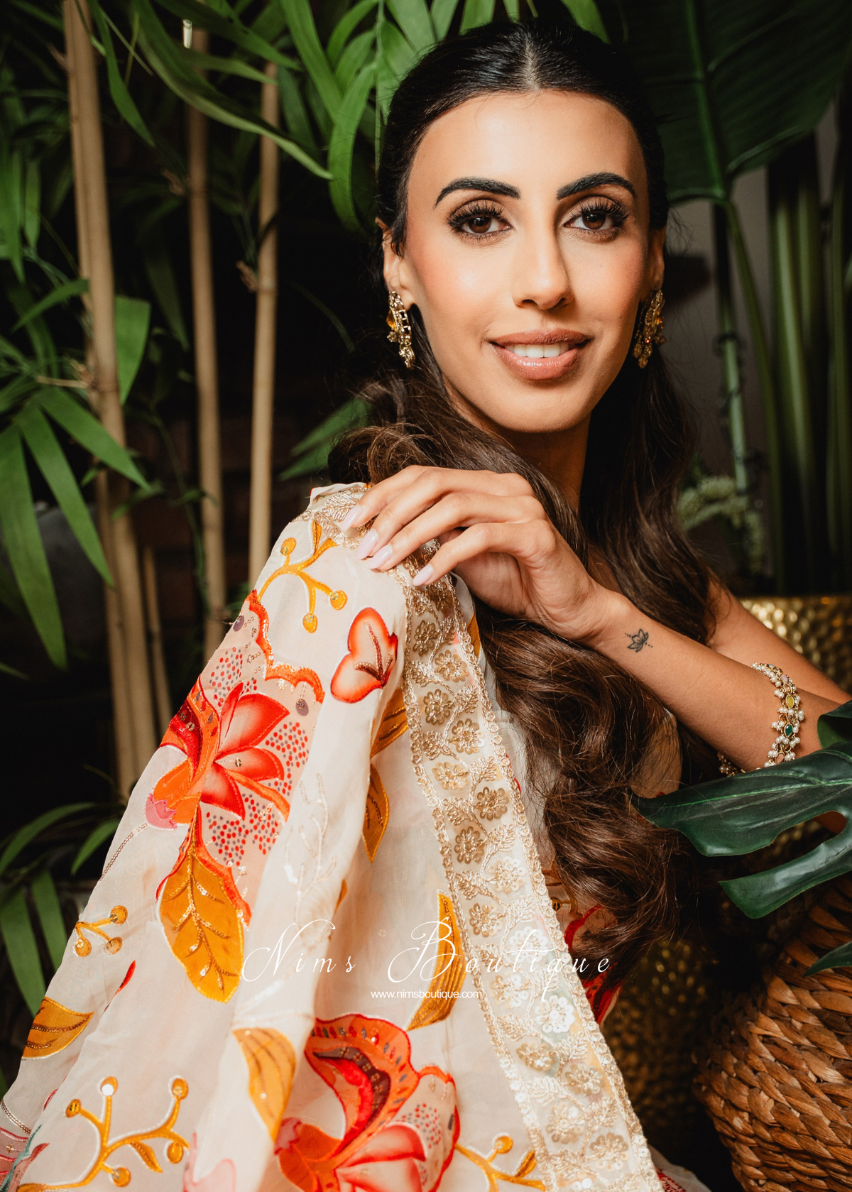 Evelina Ivory & Orange Floral Dupatta/Chunni