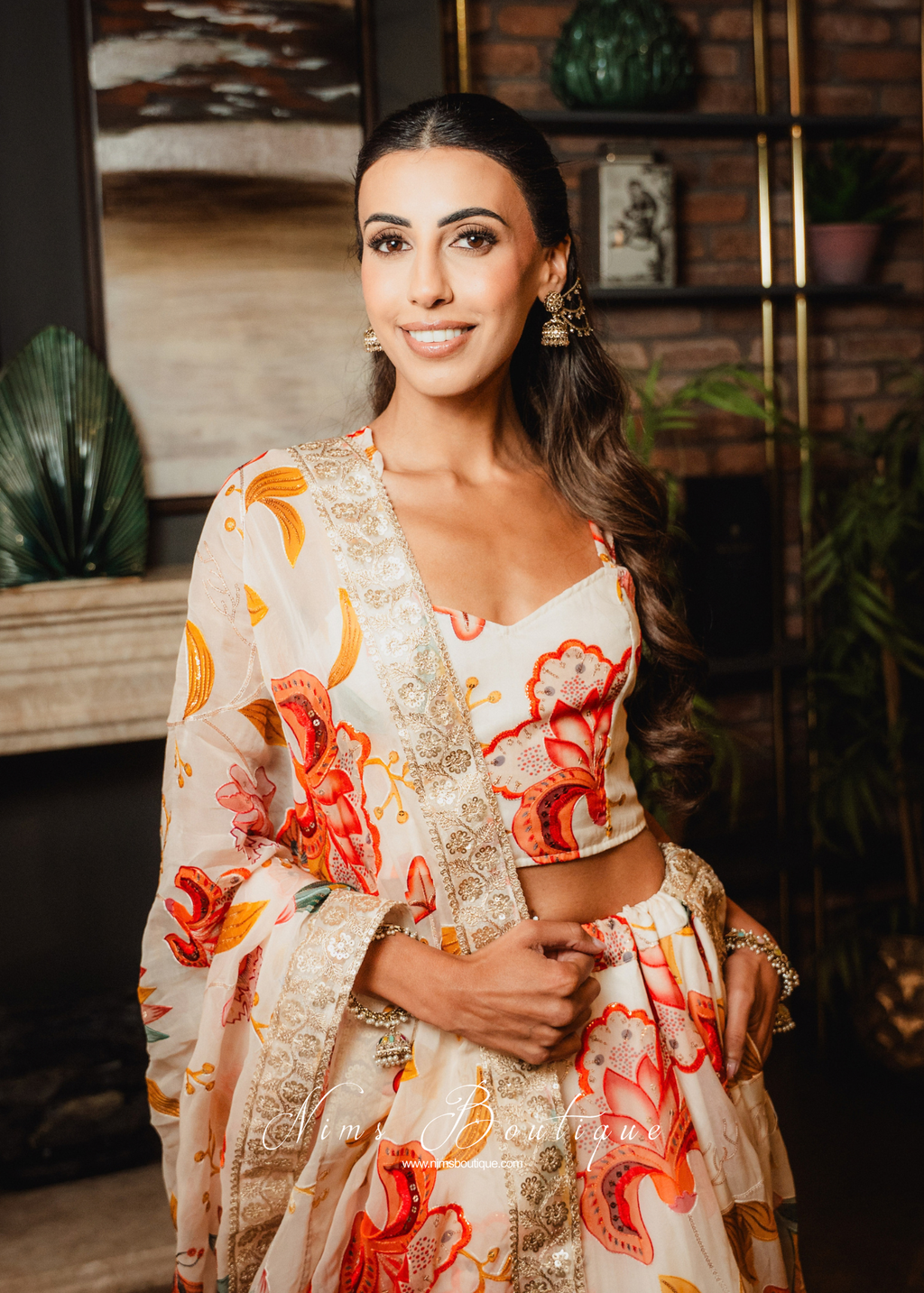 Evelina Ivory & Orange Floral Strap Blouse (sizes 6-12)