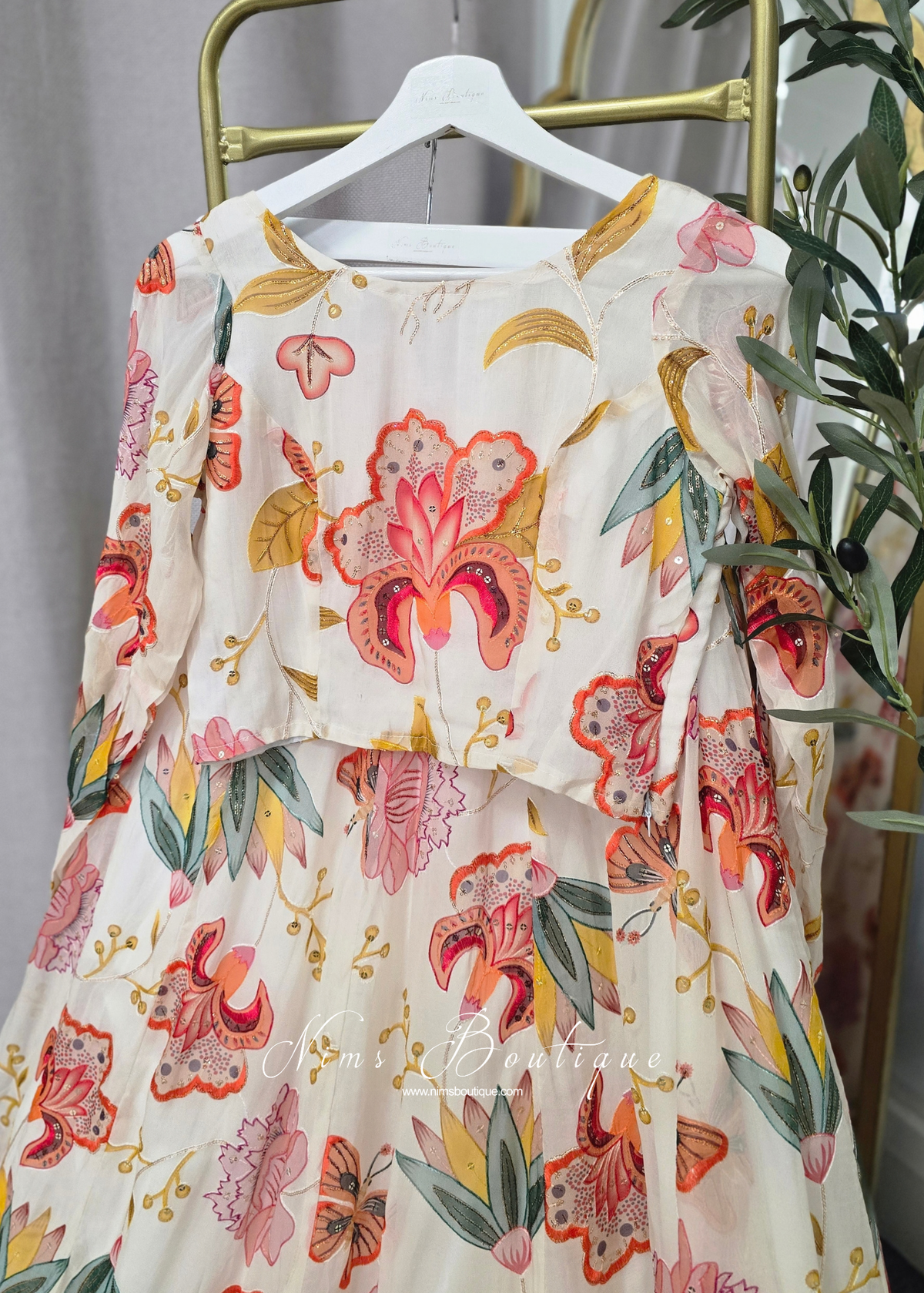 Evelina Ivory & Orange Floral Long Sleeve Blouse (sizes 6-26)