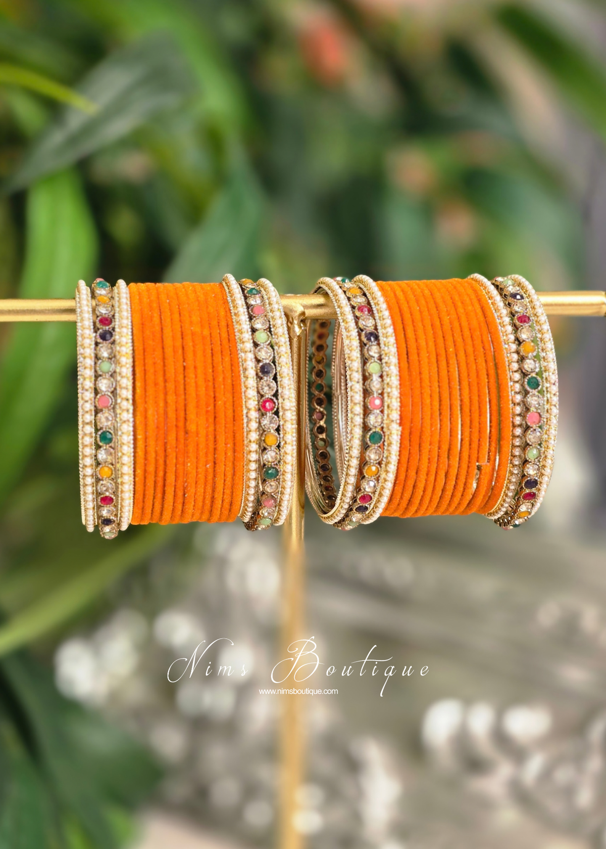 Neha Orange Velvet & Multicolour Set of Bangles
