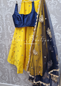 Nims Boutique Navy Net Pearl Embellished Dupatta/Chunni with Luxury Pearl Edging NPE7