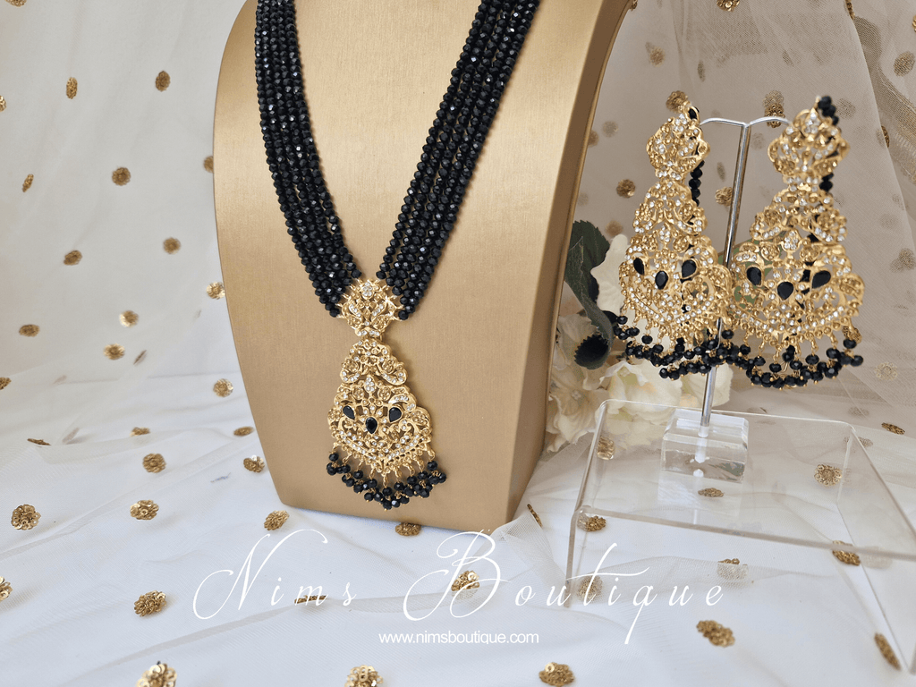 Nims Boutique Neena Black & Gold Long Necklace Set