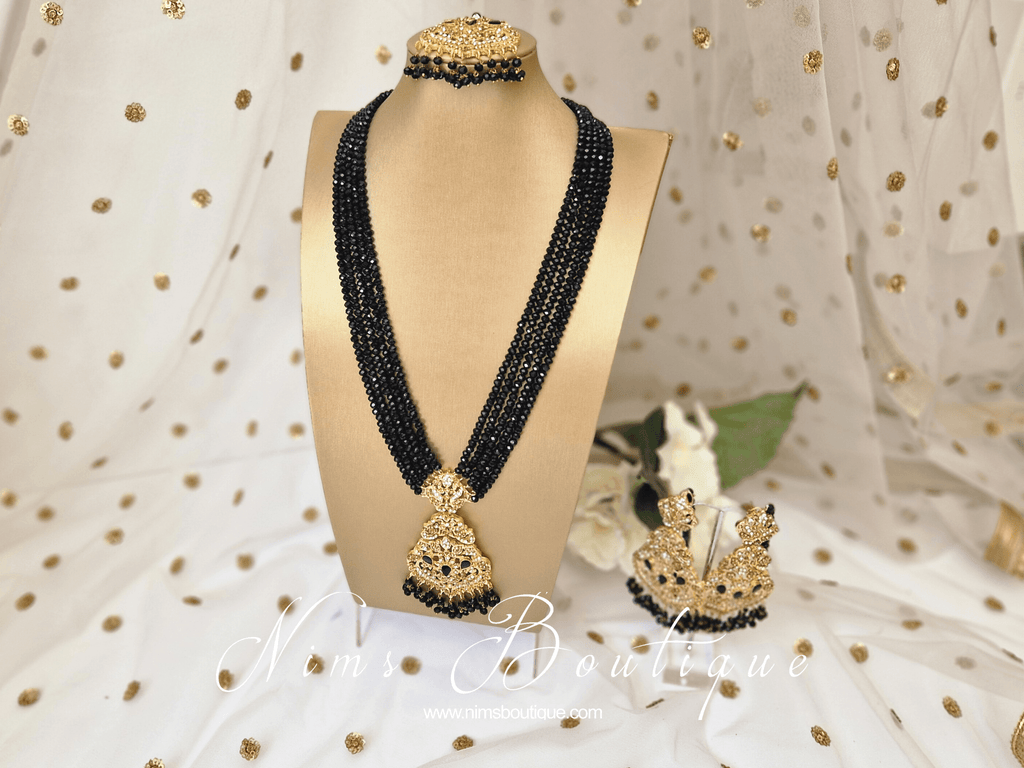 Nims Boutique Neena Black & Gold Long Necklace Set