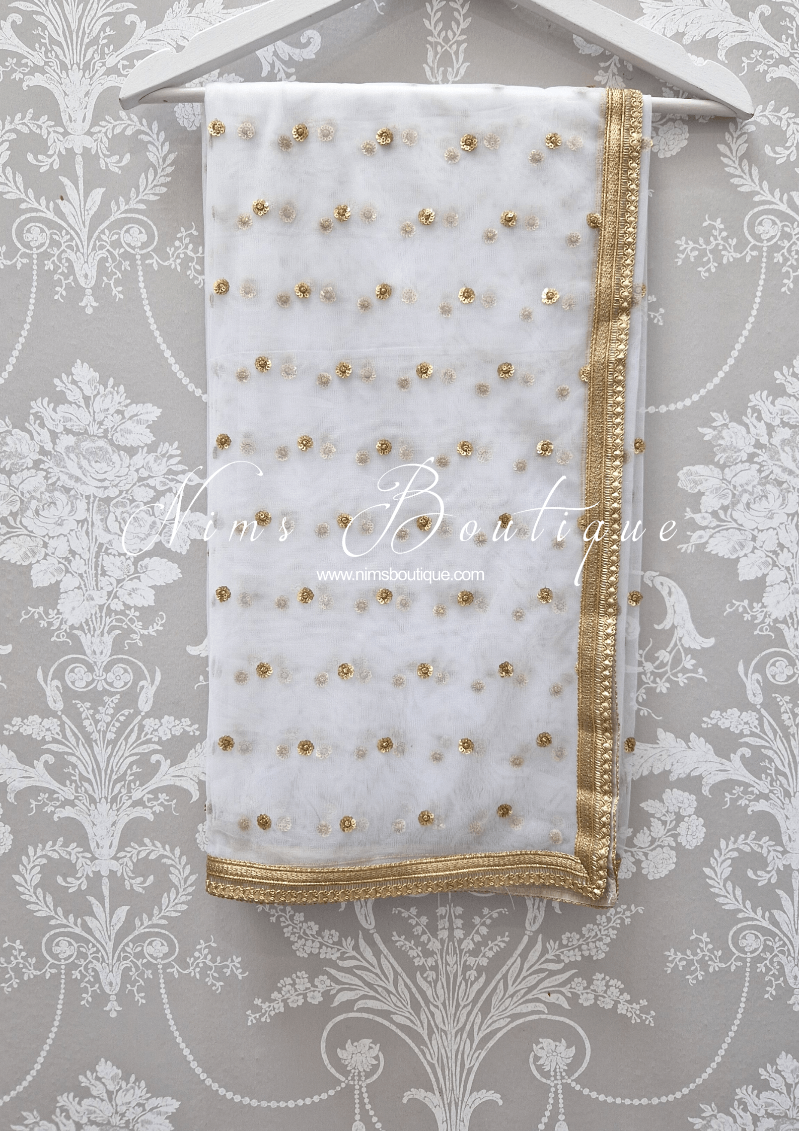 Nims Boutique Luxury White Net Sequin Dupatta/Chunni