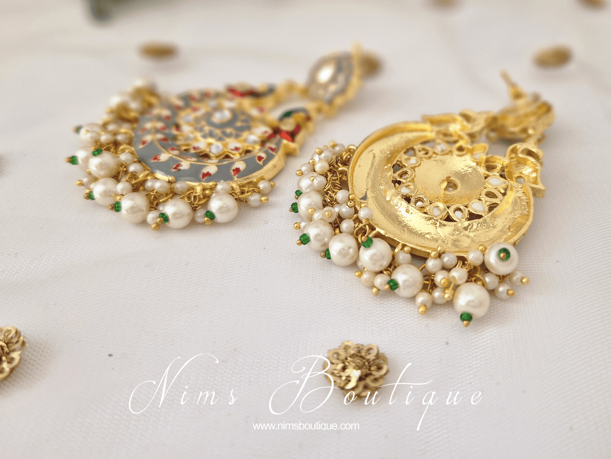 Nims Boutique Moorni Grey Meenakari Peacock Earrings