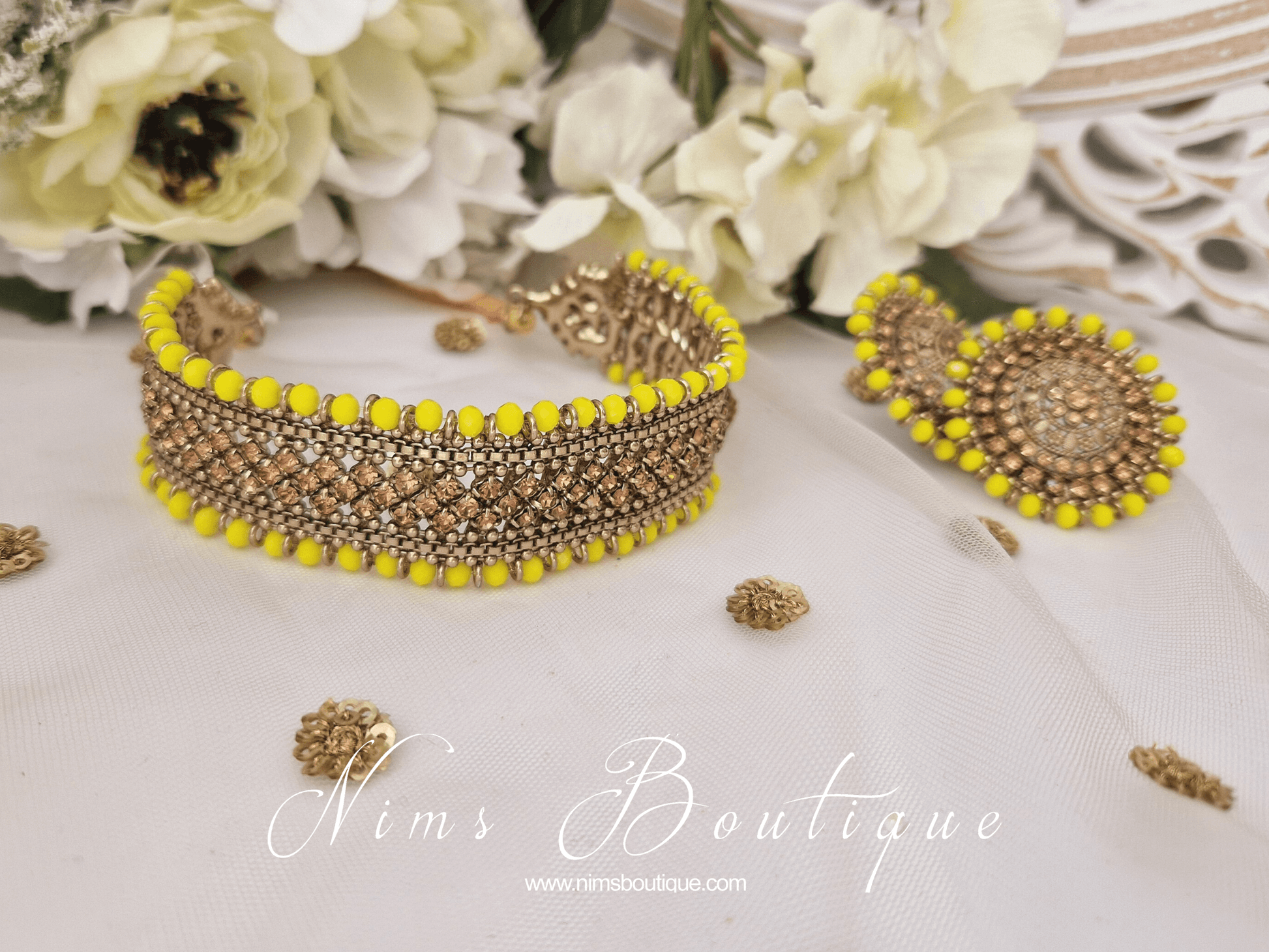 Nims Boutique Royal Bright Yellow & Gold Stone Choker Necklace