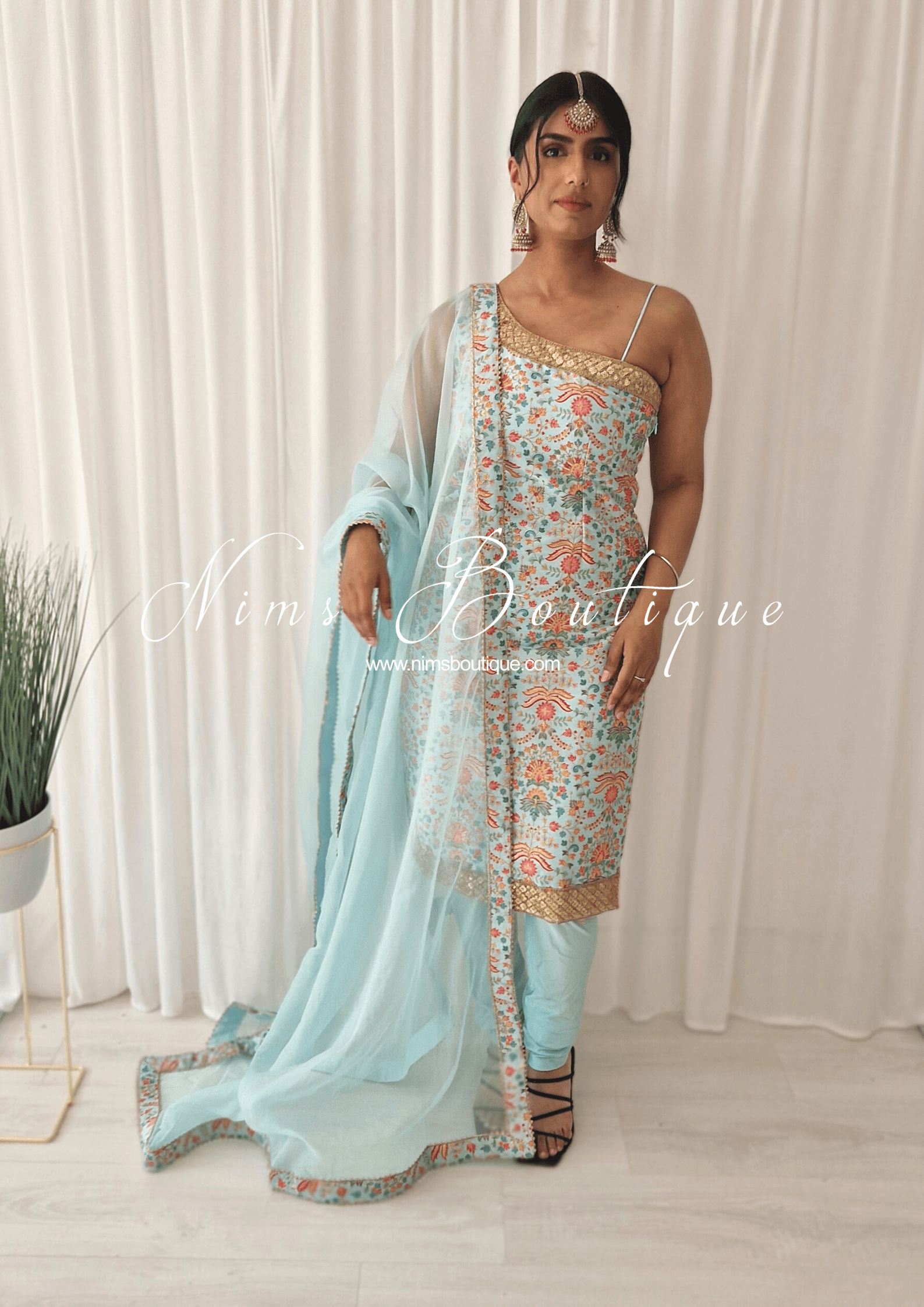 Nims Boutique One Shoulder Mia Light Blue & Multicolour Pajami Suit sizes 4-16