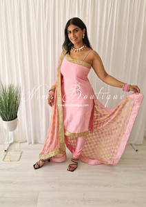 One Shoulder Silk Light Pink Pajami Suit (sizes 4-16)