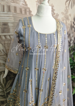 Sofiya Grey Sequin Long Sleeve Anarkali Suit with Pajami (16-22)