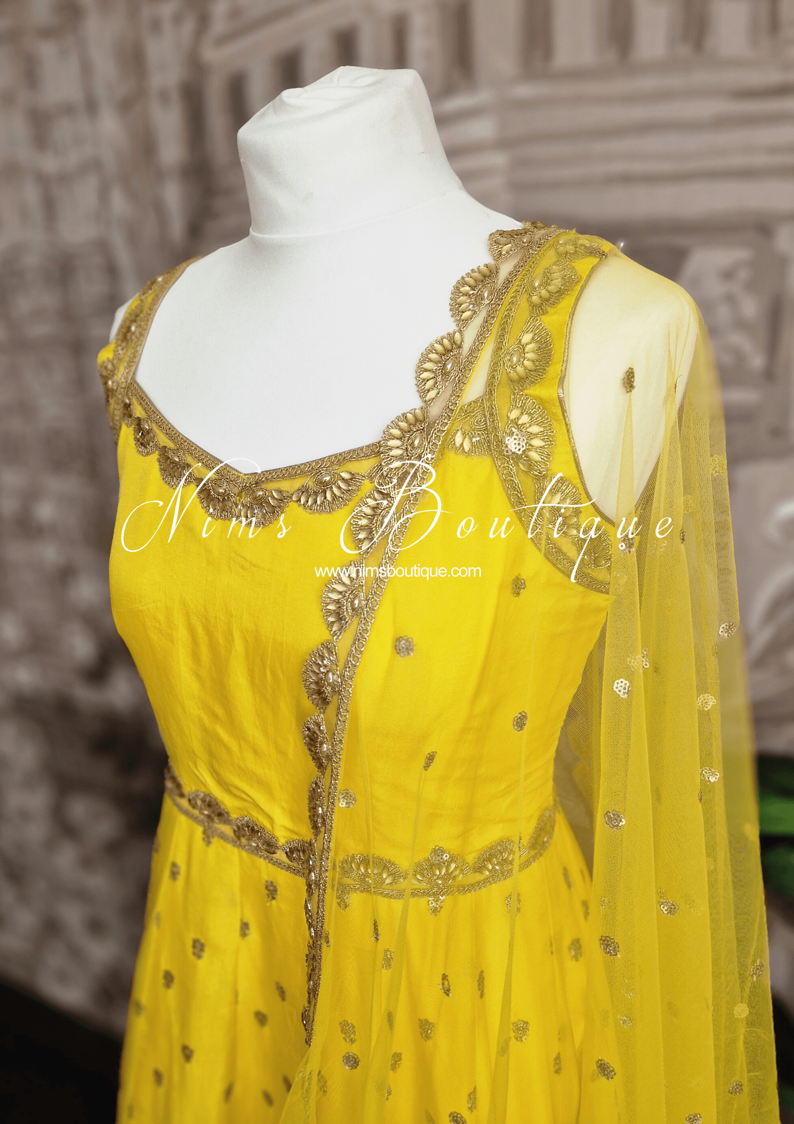 Nims Boutique The NB Luxury Yellow Silk Anarkali with Pajami size 8-12