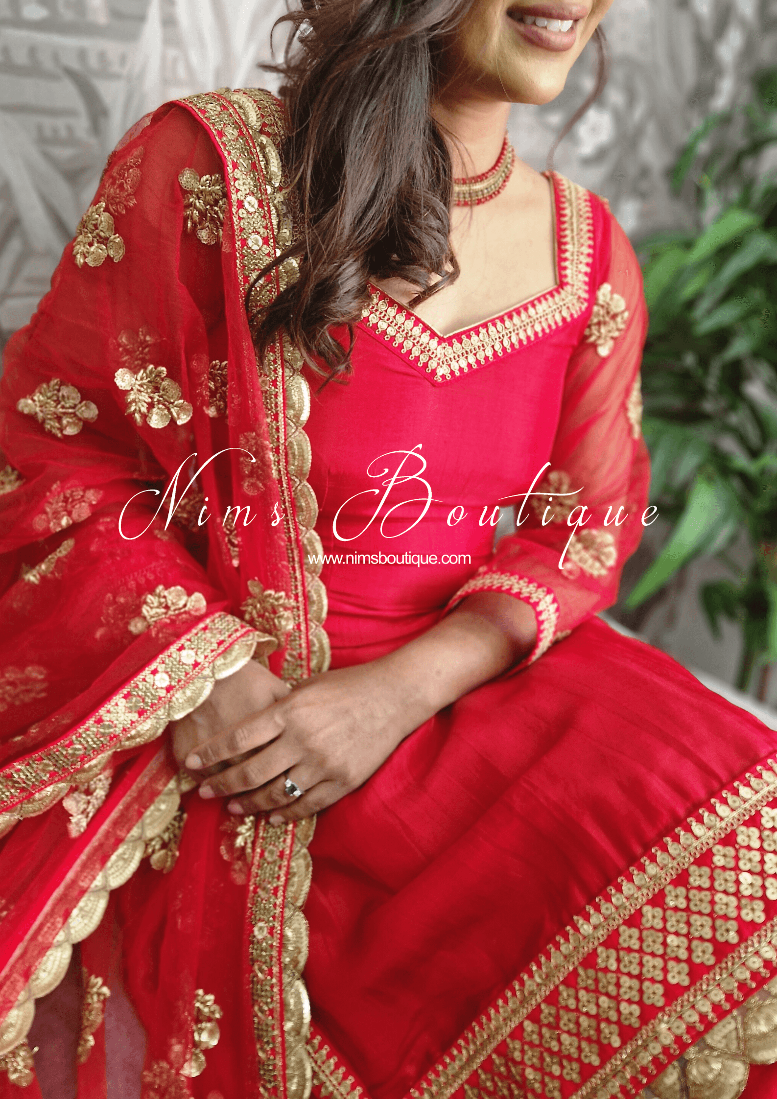 Nims Boutique The NB Classic Long Sleeved Red Silk Salwar Suit sizes 4-18