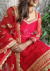 The NB Classic Long Sleeved Red Silk Salwar Suit (sizes 4-18)