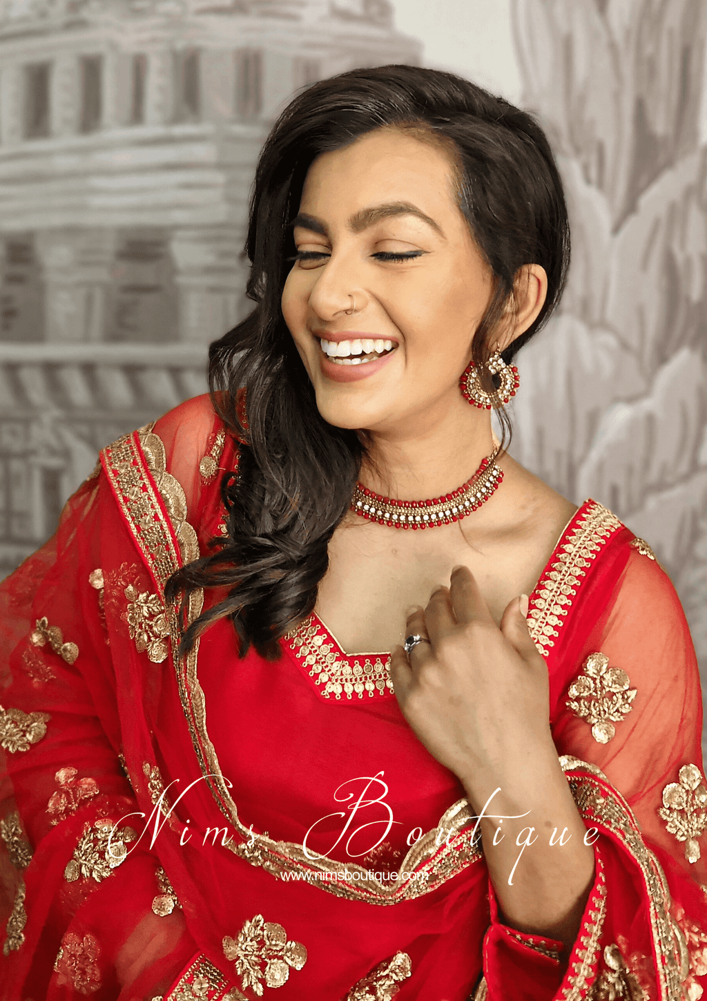 Nims Boutique The NB Classic Long Sleeved Red Silk Salwar Suit sizes 4-18