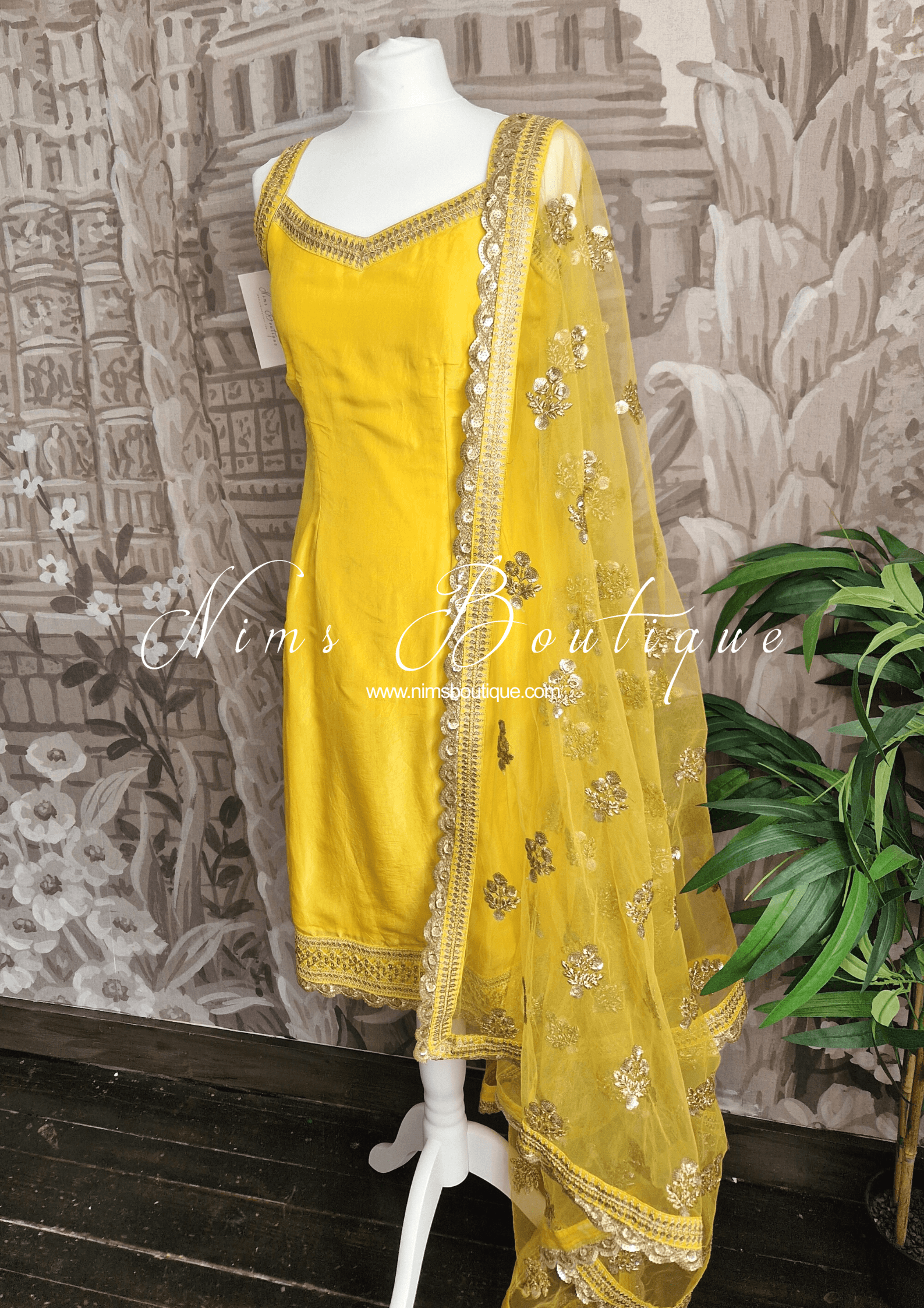 Nims Boutique The NB Classic Sleeveless Yellow Silk Pajami Suit sizes 4 to 22