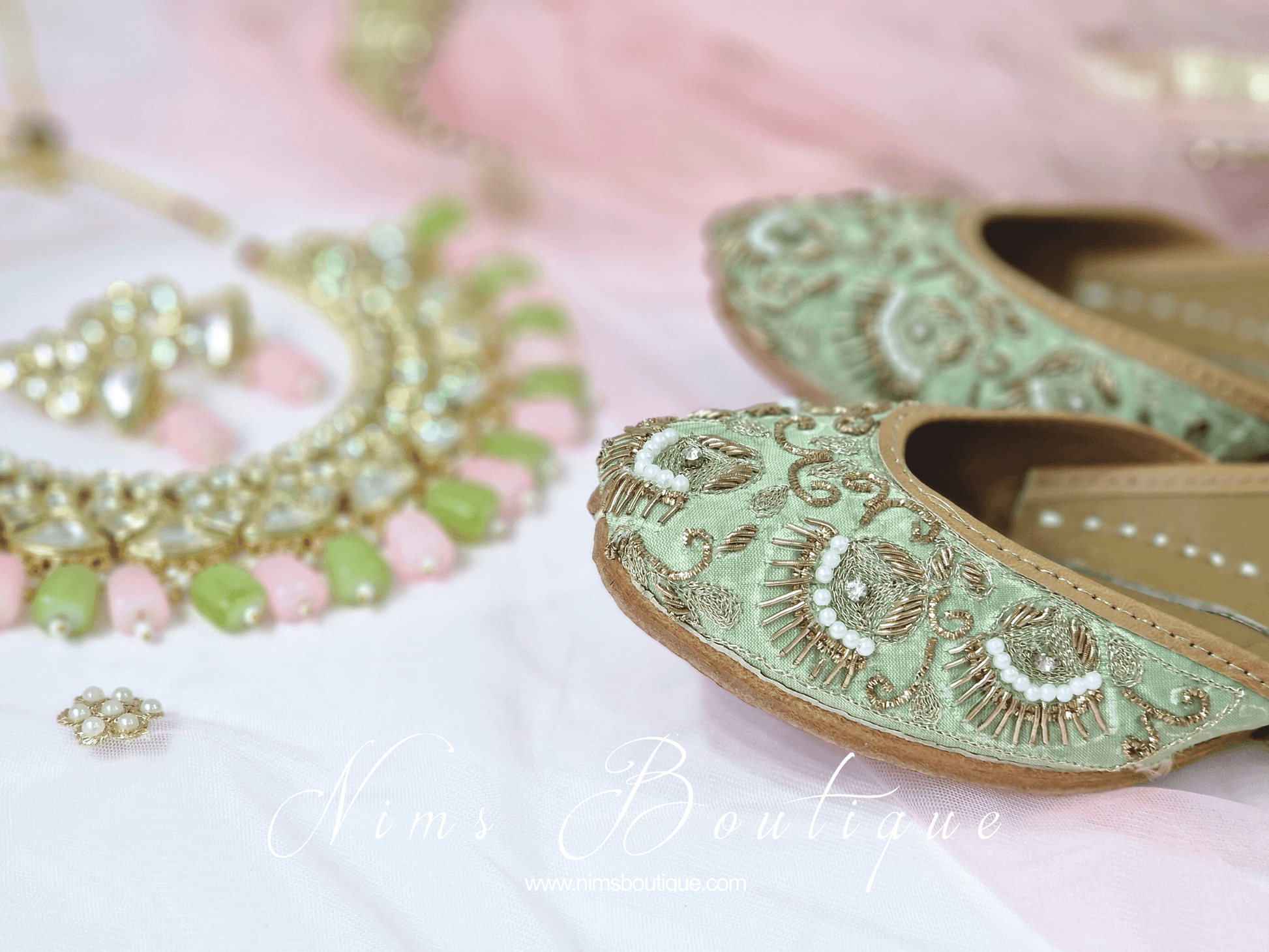 Nims Boutique Freya Mint & Pink Kundan Set
