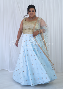 Rani Luxury Light Blue Silk Mirror readymade skirt/lehnga (size 4-24)
