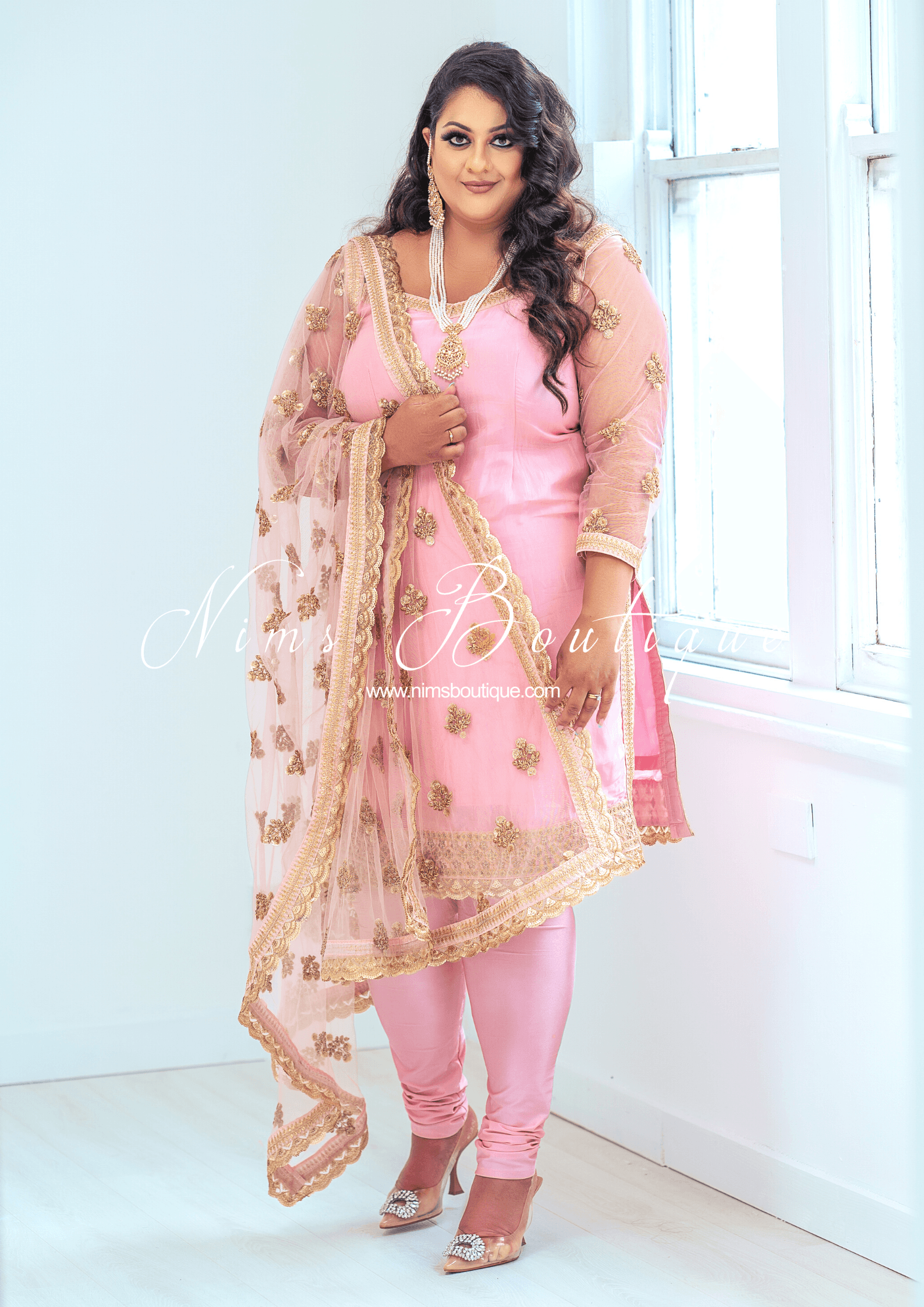 Nims Boutique The NB Classic Long Sleeved Blush Pink Silk Pajami Suit sizes 16 to 26