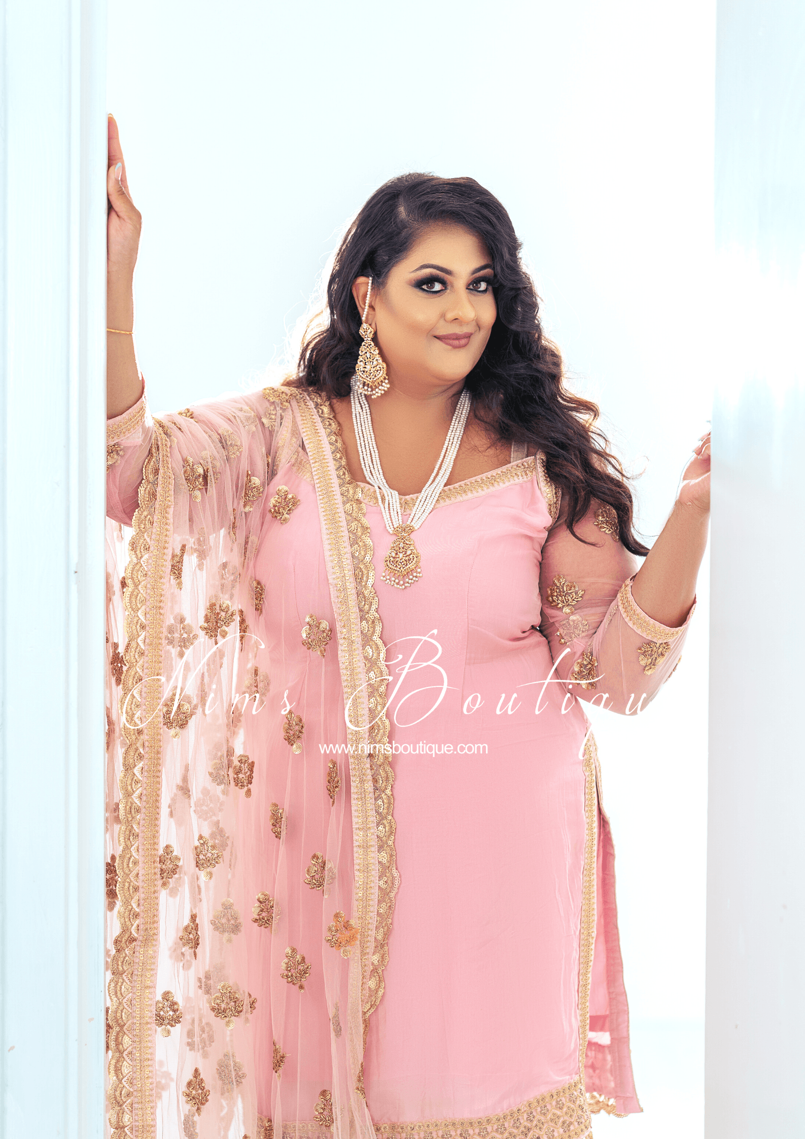 Nims Boutique The NB Classic Long Sleeved Blush Pink Silk Pajami Suit sizes 16 to 26