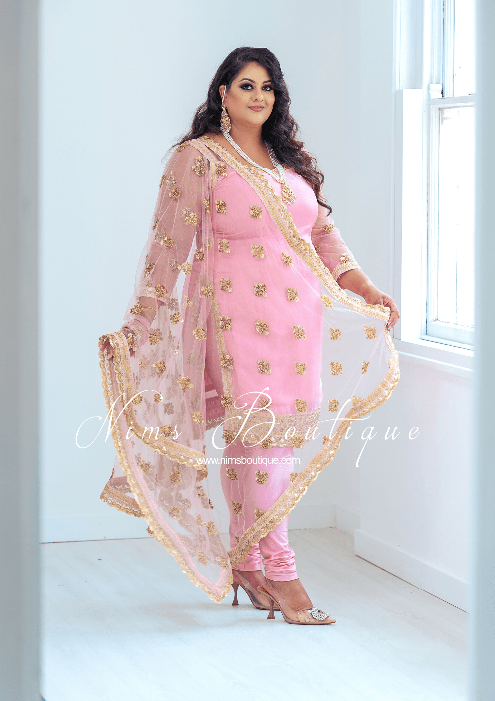 Nims Boutique The NB Classic Long Sleeved Blush Pink Silk Pajami Suit sizes 16 to 26