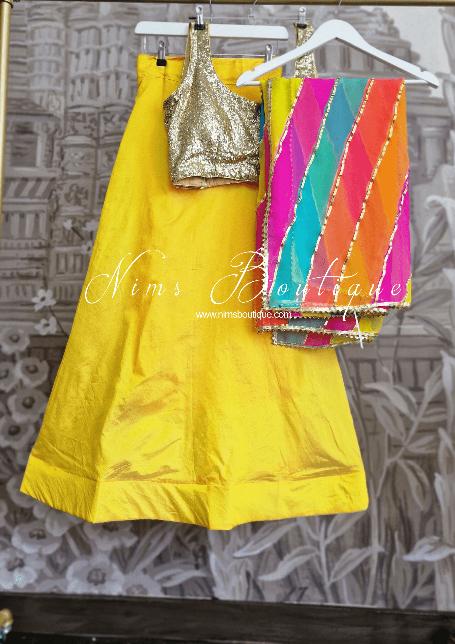 Nims Boutique Deep Yellow Plain Semi stitched skirt/lehnga