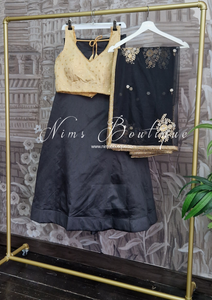 Black Net Pearl Embellished Dupatta/Chunni with Gold Bead Edging