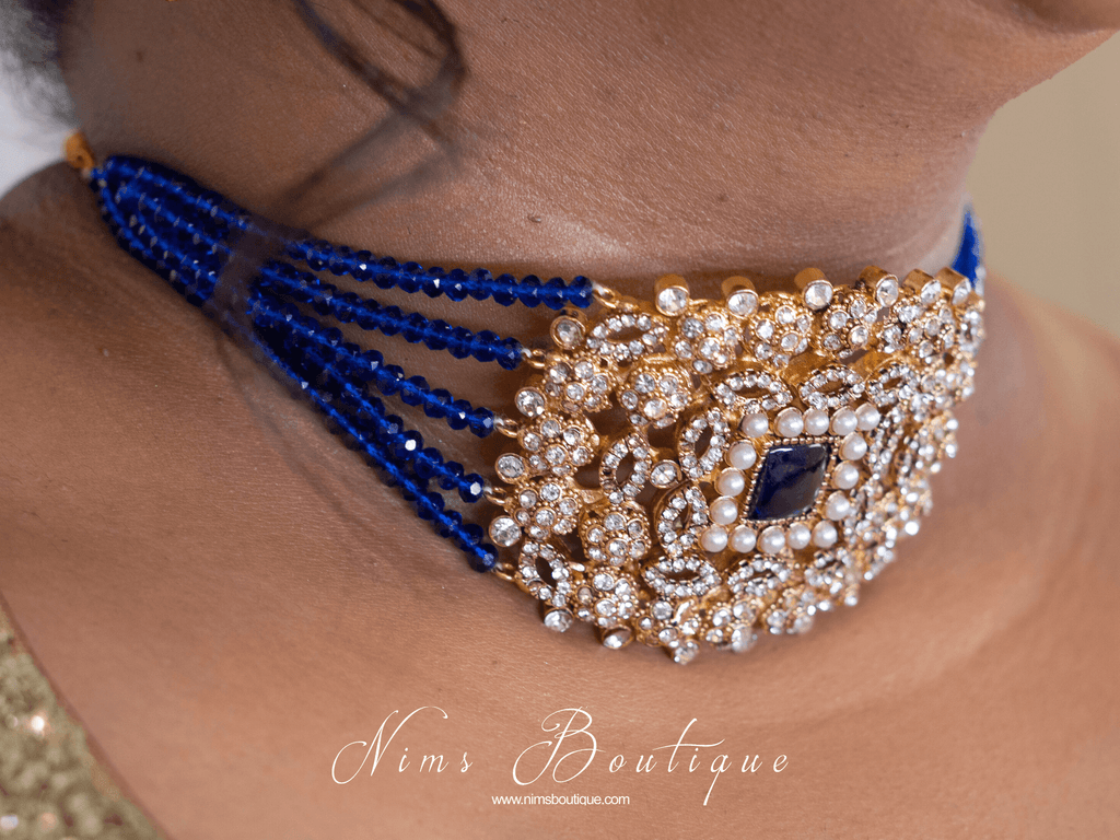 Nims Boutique Neetu Maharani Royal Blue Choker Set