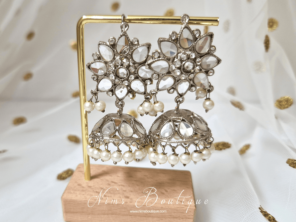Nims Boutique Medium Nandini Royal Silver & Pearl Chumke